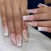 OLIUKJU French Tip Press on Nails Medium Coffin Fake Nails White Glitter With Line Design False Nails Glossy Acrylic Full Cover Nails for Women and Girls 24Pcs Li4