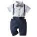 AmzBarley Baby Boys Gentlemans Outfit Suit Kids Long/Short Sleeve Dress Shirt Pants Vest Bowtie Tuxedo Rompers Childs Birthday Evening Holiday Party Black 557 3-4 Years