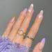 Sethexy flower almond false nails spring French nails to stick on 24pcs acrylic art press on nails for women and girls purple flower