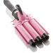 Alure Three Barrel Curling Iron Wand with LCD Temperature Display - 1 Inch Ceramic Tourmaline Triple Barrels, Dual Voltage Crimping Tool, Best Hair Waver for Beachy/Frizz Free Waves (Pink/Black)