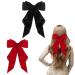 FEXPDL Bow Hair Clip 2 Pcs Black Hair Bows for Women Red Bow Clips with Long Silky Satin Hair Slides Solid Color Bowknot Hairpin Hair Barrettes Scrunchies Accessories(Black Red) Black+Red