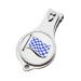 Blue Chequered Flag Design Pocket Metal Nail Clipper Bottle Opener with Personalised Engraved Message Presented in a Velvet Pouch