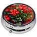 Red Geraniums Round Pill Box - 3 Compartment Organizer | Portable Travel Pill Box for Easy Medication Management - Buy Online on GoSupps.com