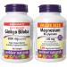 Webber Naturals Ginkgo Biloba 6000 mg 180 Softgels Helps Enhance Cognitive Function and Memory & Magnesium Bisglycinate 200 mg 120 Capsules Supports Bone and Muscle Functions Vegan Softgels + SUPPLEMENT s1101ed23