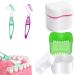 Dental prostheses container prosthetic box set 2 denture box + 2 prosthesis cleaning brushes - bite can dentist dental canon for incorrect teeth and braces storage green + pink