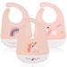Baogaier Baby Bibs Silicone 3 PCS Waterproof Weaning Bib for Babies Toddlers Plastic with Food Catcher Pocket Roll Up Easily Wipes Clean Bibs Feeding for Kid Infant Girl Pink (Horse Rainbow Space) Horse Rainbow Planet