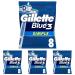 Gillette Blue 3 simple disposable razor men 8 razors with triple blade fixed blade head moisture strips (pack with 4) 8 pieces (4 Pack)