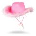 Juvolicious Pink Cowboy Hat for Men and Women with Feathers, Western Felt Fluffy Cowgirl Hat for Halloween Costume, Dress Up Birthday, Bachelorette, and Bachelor Party Accessories
