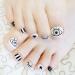 Handcess Square glitter fake toenails short black white false foot nail full cover artificial eyes art stick on foot nail tip French for women and girls (24 -hour)