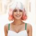 Yamel Wavy Bob Wig with Bangs Bright Orange Wig Synthetic Hair Shoulder Length Short Curly Ombre Wigs for Women Wavy Bright Orange