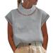 Womens Cotton and Linen Shirts Plus Size Blouses Summer Short Sleeve Lapel Button Casual Tees Round Neck Loose Holiday Vacation Henley T Shirts 2651-qppoj-grey-f S