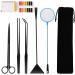 6 in 1 Aquarium Aquascape Tools Kit, Long Stainless Steel Aquatic Plant Tweezers Scissors Scrapers Set for Fish Tank Aquariums Tank Clean, Aquascaping Tools with PH Paper Fish Net Bag Black-6 in 1