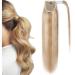 16 inch Wrap Around Ponytail Extension Human Hair 100% Real Remy One Piece Clip in Hair Pieces for Women Natural Invisible Highlights (80g #18P613 Ash Blonde&Bleach Blonde)