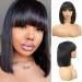 Short Straight Human Hair Bob Wig with Bangs for Black Women 130% Density 10A Human Hair Wig with Bangs Non Lace Front Bob Wigs with Bangs Machine Made Wigs For Black Women 12 inch Natural Color 12 Inch Natural Black