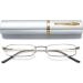 Vevesmundo Mini Compact Metal Reading Glasses | Light Spring Hinge | Silver Blue Light Filter | Classic 2.0x Reading Aid with Etui - Buy Online on GoSupps.com
