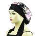 Silk Satin Bonnets for Women Curly Hair Cover Sleep Cap Satin Night Caps for Sleeping Girls Large Silk Bonnet with Tie Band Black Floral