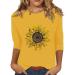 biJerou 3/4 Sleeve Sunflower Print Tops for Women Casual Women Tops Ladies Summer T Shirt Yellow XL