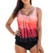 Swimming Costume Women Sale Clearance High Waisted Tummy Control Plus Size Tankini Set Two Pieces Swimsuit Striped Geometric Printed Tank with Bottom Sporty Swimwear Bathing Suit Beach Wear 5186-xdgde-a-red XL
