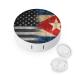 Vintage Black Ameriacn Cuban Flag Round Case For Contact Lens Kit Storage Box with Mirror Printed