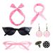 Dtaigou 50s Accessories for Women Headband Drop Earrings Set for 1950s Outfits Cat Eye Glasses with Vintage Polka Dot Hair Bands and Headband for Women Pink One Size