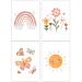 Vega 4er set pictures children's room girl - poster children's room decoration - rainbow sun cloud flowers and butterflies wall pictures baby room pictures DIN A4 children's room boho decoration