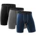 Roadbox Compression Shorts for Men 3 Pack Cool Dry Athletic Workout Underwear Running Gym Spandex Baselayer Boxer Briefs 3 Pack: Black, Grey, Navy Blue Large
