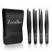 ZERNBER Tweezers for Women Stainless Steel Precision Tweezer Set with Leather Bag Eyebrow Tweezers for Facial Hair Ingrown Hair Splinters and More (4 Count)