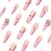 Runrayay 24 Piece Pink Press-On Nails with Rhinestones Long Glossy Coffin Fake Nails for Women & Girls - Buy Online on GoSupps.com