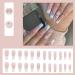 24Pcs Long Flower French Press on Nails - Nude Pink & White Acrylic False Nails for Women - Buy Online on GoSupps.com