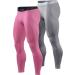 TSLA 2 Pack Men's Thermal Compression Underwear Wintergear Sports Leggings with Fleece Lining 2pack Tights Light Grey/ Pink XL