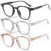 2 Pack Blue Light Blocking Glasses Anti Blue Light Gaming Glasses Retro Fashion Frame Non-Prescription Lens Anti Fatigue Headache Computer Screen Glasses for Women and Men Unisex Round Glasses A2 3pack black+grey+pink
