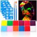 URAQT Face Paint Kit 12 Color Neon Ultraviolet Glow Face Painting Palette with 2 Brushes 40 Stencils Face Body Painting Safe Oil Based Makeup Paint for Adults Kids Party Carnival