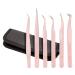 6-Piece Precision Tweezer Set for Eyelash Extensions with Storage Case (Light Pink)