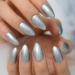 Laser Metallic Silver Wire Texture Artificial Nails - Short Almond Glossy Gel - 24pcs Acrylic Full Cover Kit - International Shipping - Buy Online on GoSupps.com
