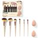 Technic Cosmetic Brush and Sponge Gift Set - Luxe Professional Make Up Brush Kit - Six Brushes & Two Beauty Sponges For Flawless Results For Eyes Lips & Face - Vegan and Cruelty Free
