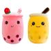 SPIRTUDE 2Pcs Boba Plush Strawberry Plushie Stuffed Bubble Tea Plushies Milk Tea Cup Shaped Hugging Cushion Gift for Girlfriend Adult 24cm 9.4"/24cm Pineapple+strawberry Plush