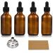 AOZITA Set of 4 1 oz Eye Dropper Bottles with 1 Stainless Steel Funnels & 4 Labels - 30ml Thick Dark Amber Glass Tincture Bottles - Leakproof Essential Oils Bottle for Storage and Travel
