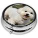 Round Pill Box | Mini Travel Medicine Organizer | Bichon Frise Dog Prints - Perfect for Purse & Pocket - Buy Online on GoSupps.com