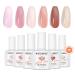 Modelones Hema Free Gel Nail Polish 6 Colors Nude Pink Jelly Gel Polish Neutral Nail Gel Polish Summer Shimmery Glitter Translucent Nail Art Gel Soak off Manicure DIY Salon for Girls Women Jelly Nude Pink