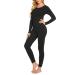 Ekouaer women's thermal underwear set inner fleece thermal functional underwear U neck ski underwear for winter S A-black