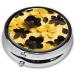 Black Yellow Petals Portable Metal Pill Box - Round Mini 3-Compartment Design for Small Pills Perfect for Travel - Buy Online on GoSupps.com