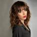 WOKESTAR Bob Wigs With Neat Fringe Curly Wavy Synthetic Wigs for Women Brown with Highlights Color