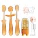 FOKiiBO Baby Silicone Toothbrush Set, Toothbrush + Tongue Brush + Baby Teether + Finger Toothbrush with Cup for Training Teething, 0-18M Infant Toddler Newborn Baby Toothbrush Teeth Brushes (Amber)