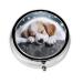A Sleeping Dog Portable Metal Pill Box Round Mini 3-Compartment Plastic Insert hinged Fastening Design Suitable for Small Pills Must-Have for Travel