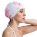Copozz adult bathing cap unisex waterproof swimming cap for men long hair silicone swimming cap swimming cap for men women flower cherry