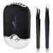 USB Air Conditioning Blower Handheld Eyelash Fan Dryer Rechargeable Eyelashes Dryer Fan Mini Portable Fans with 2 Pieces Straight and Curved Tweezers for Eyelash Extensions Girls Women () Black