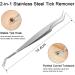 Olakin 2 in 1 Tick Removal Tool Stainless Steel Professional Double Head Tick Tweezers Suitable for Dogs Cats Other Pets and Humans - Buy Online on GoSupps.com