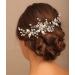 Chargances Bridal Pearl Leaf Hair Comb Wedding Silver Crystal Beaded Hair Vine Comb Fashion Flower Rhinestone Handmade Hair Accessory Dainty Head Piece for Women Bridesmaid Girls (Silver)