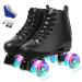 Gets Women's Roller Skates PU Leather High-top Roller Skates Four-Wheel Roller Skates Shiny Roller Skates for Girls Unisex black flash wheel US: 7.5