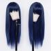 TaBeWay Blue Synthetic Wig with Bangs - Heat Resistant No Lace Wig for Fashionable Women - Buy Online on GoSupps.com